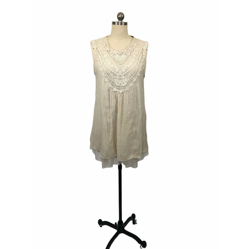 CalStyle Womens Blouse Tunic Medium NWT Ivory Lace Crochet Sleeveless Bohemian